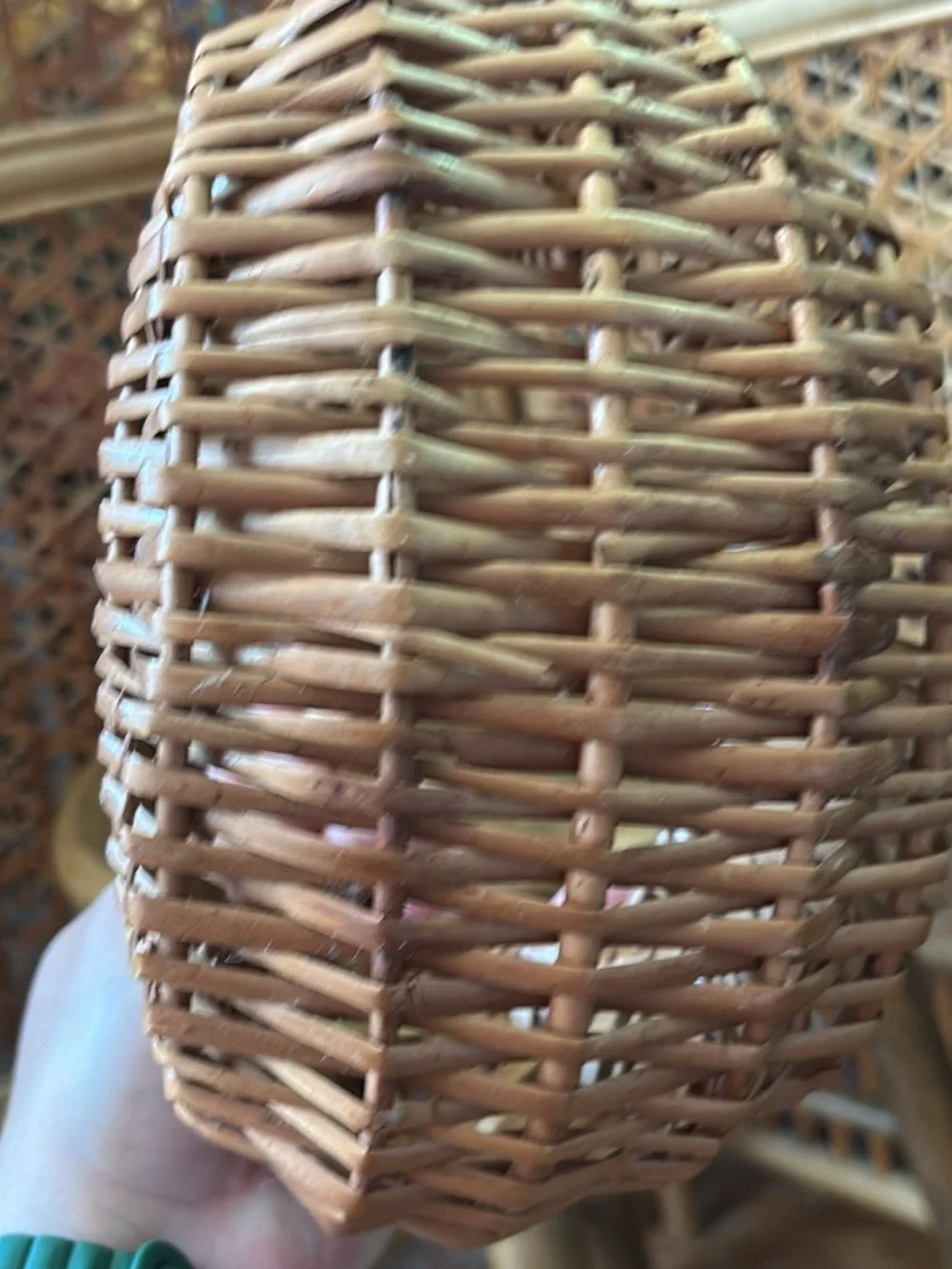 Woven Rattan Basket Handbag in Brown